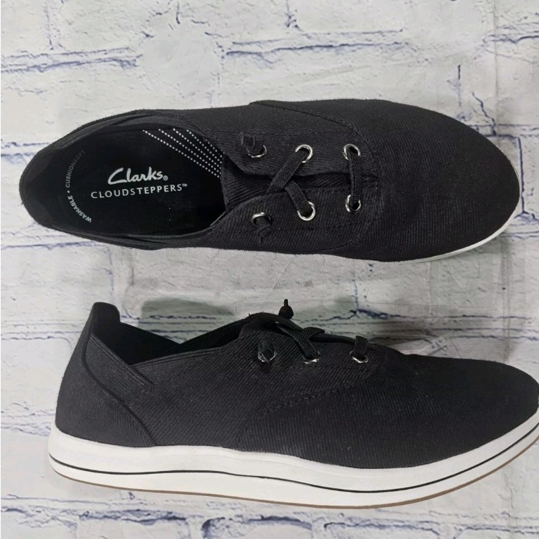 Clarks Cloudsteppers Womens Size 11 Black White Sneakers Shoes Breeze Ave Worn L